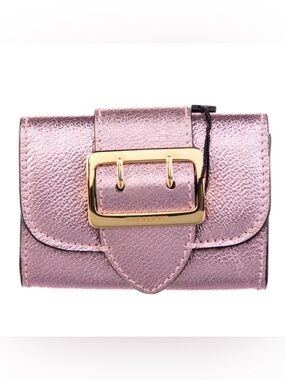 Burberry Metallic Rose Pink Leather Buckle Card Case Wallet